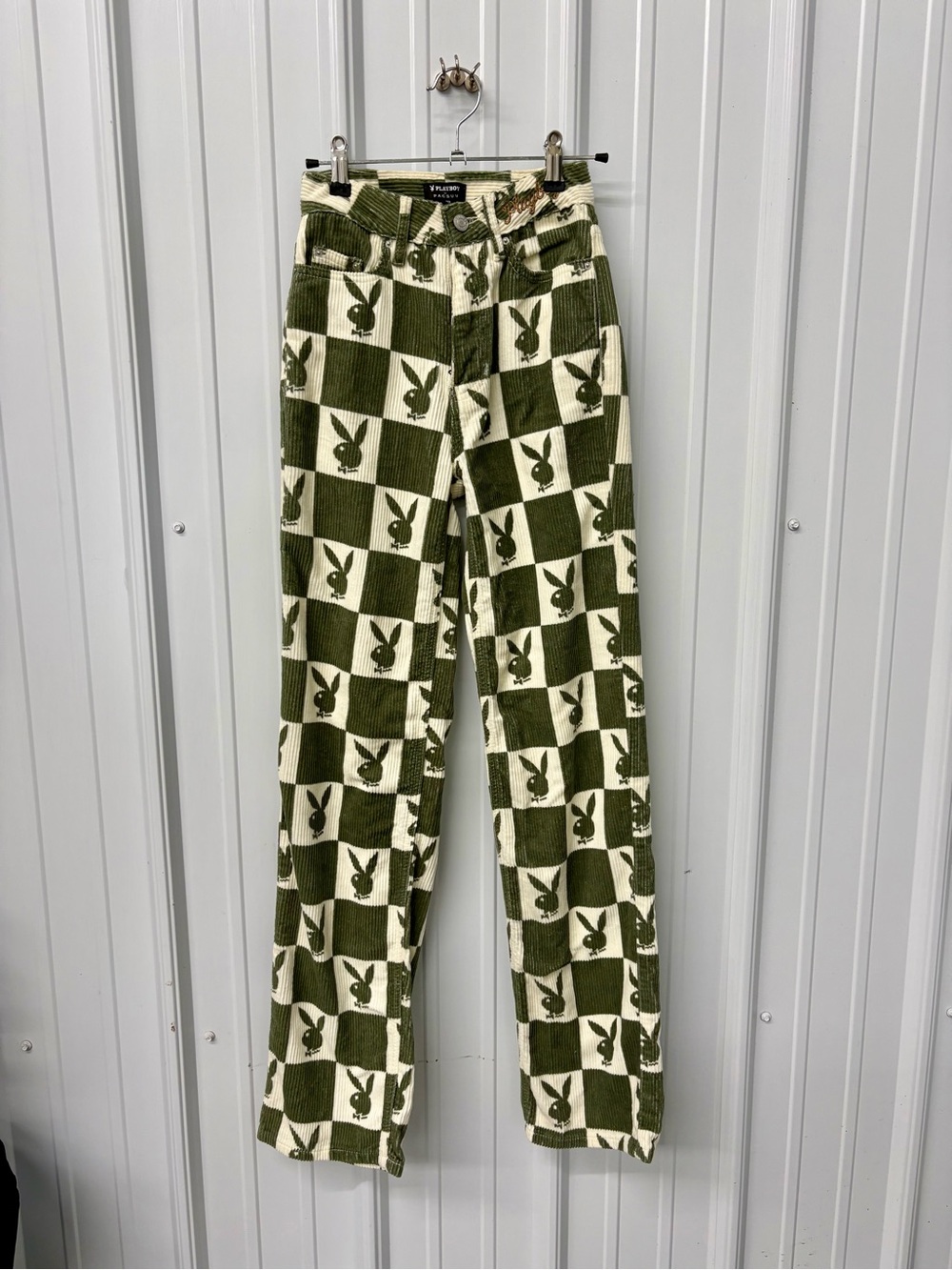 PLAYBOY Olive & Cream Checkerboard Straight Leg Jeans
